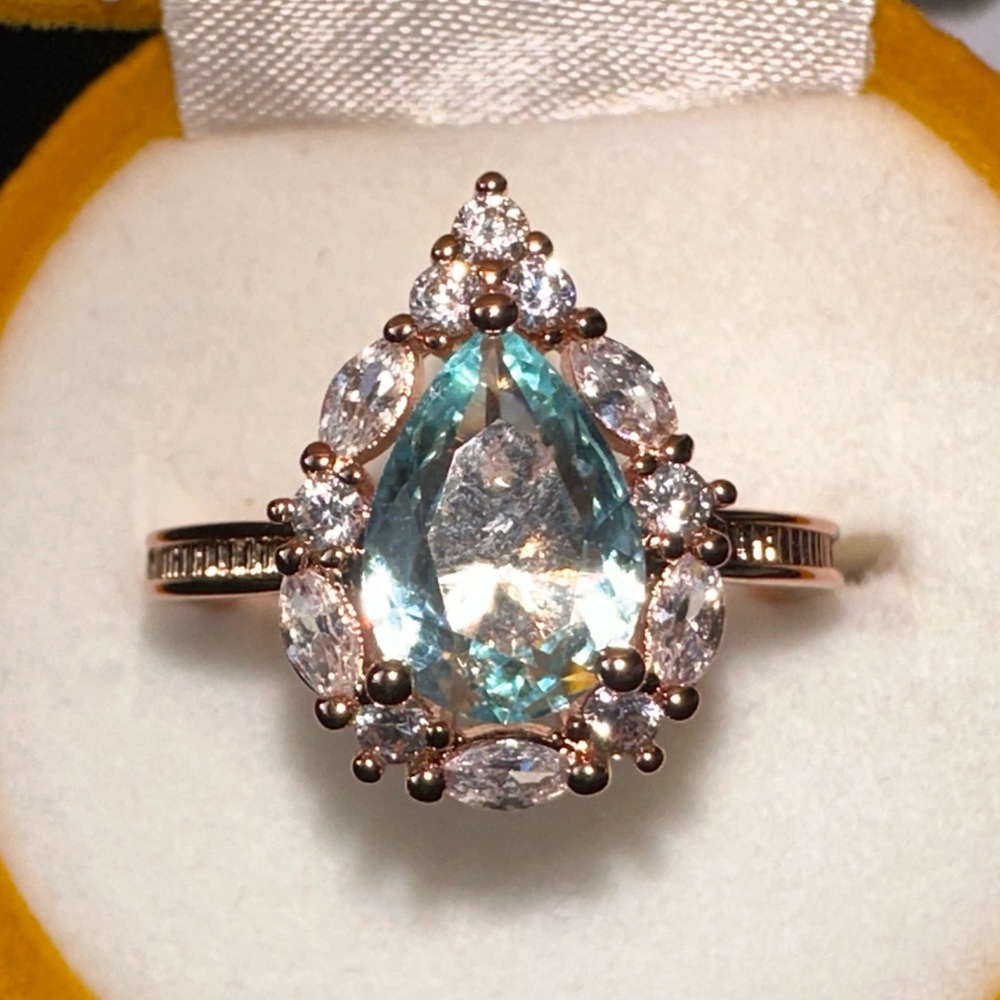 Lab Created Light Aqua Marine on rose gold plating